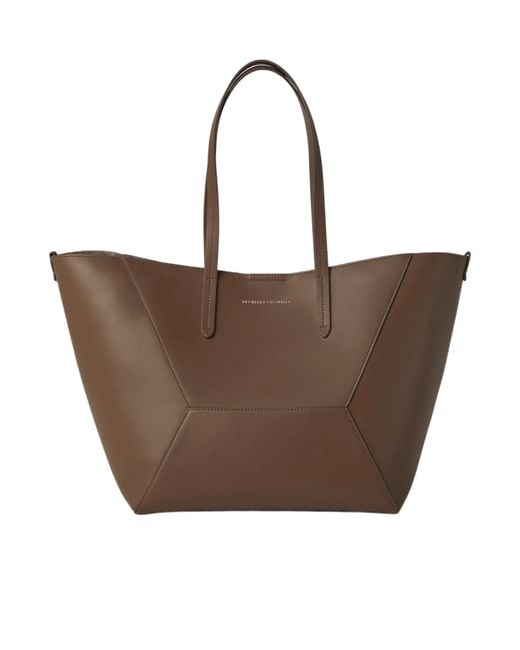 Brunello Cucinelli Brown Bc Duo Hammered Top Handle Bag
