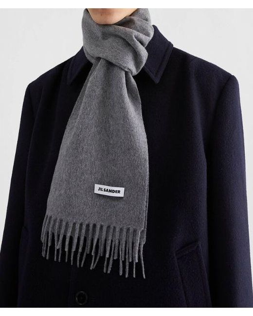 Jil Sander Gray Slim Wool Scarf for men
