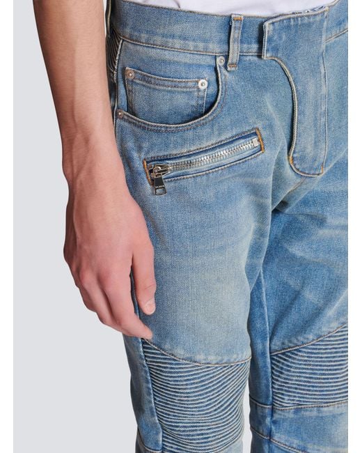 Balmain Blue Slim-Fit Biker Jeans for men
