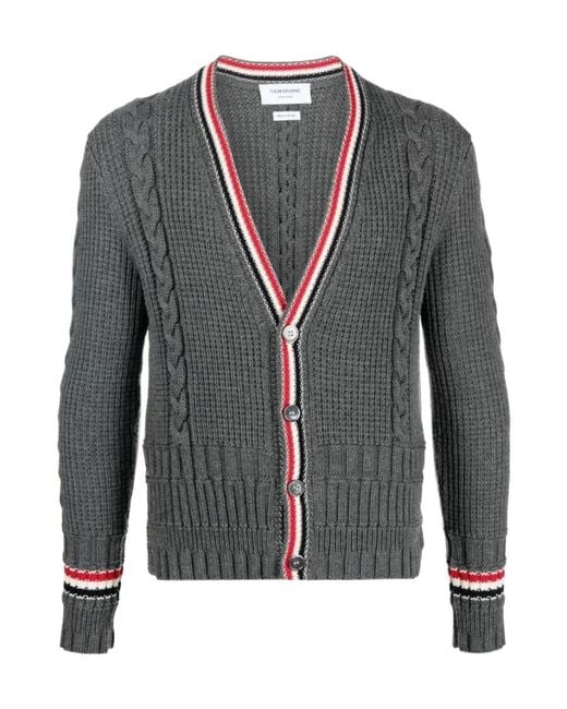 Thom Browne Gray Cable-Knit Wool Cardigan for men