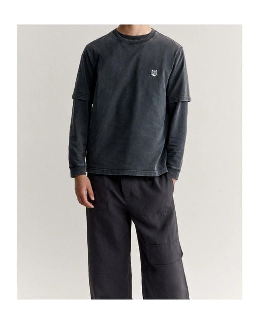Maison Kitsuné Black Maison Kitsuné Embroidered Logo T-Shirt for men