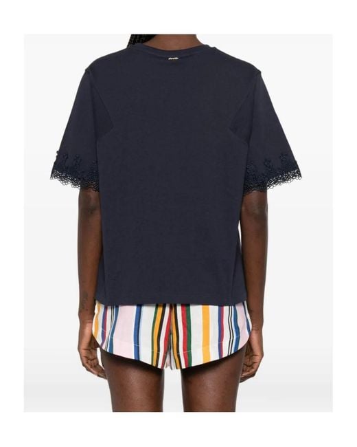 Twinset Blue Lace-Trim T-Shirt