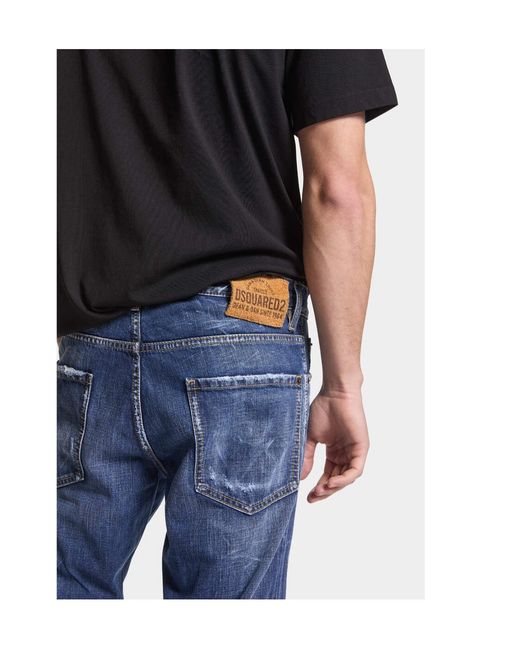 DSquared² Blue Straight-Leg Distressed Skinny Jeans for men