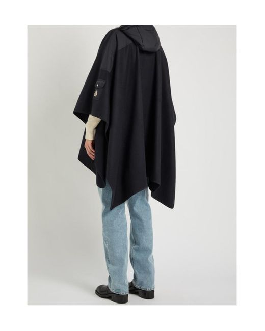 Moncler Blue Hooded Shell And Wool-Blend Cape Coat