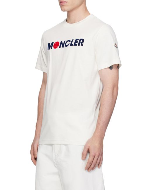 Moncler White Logo Detailed Crew Neck T-Shirt for men