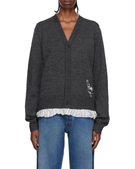 Maison Margiela Black Distressed-Finish Buttoned Cardigan for men