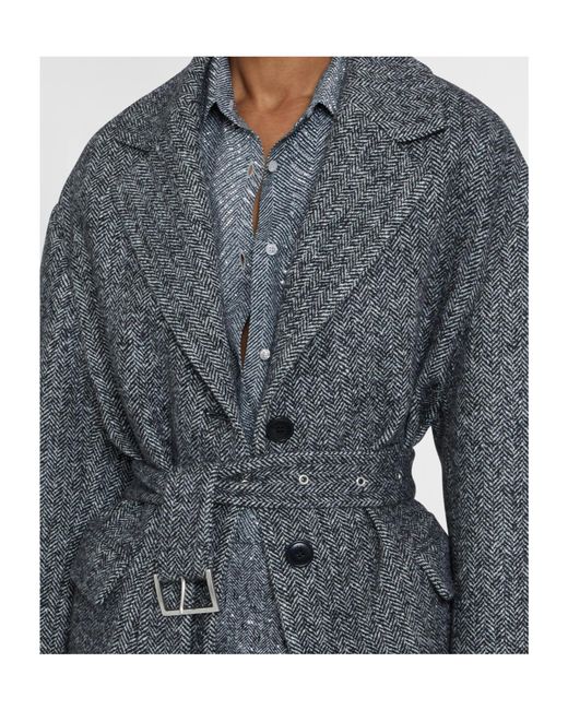 Ermanno Scervino Gray Single-Breasted Tailored Coat With A Masculine Fit And Belt for men