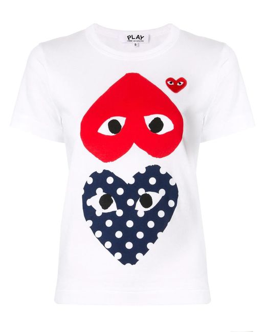 COMME DES GARÇONS PLAY White Heart-Print Crew Neck T-Shirt