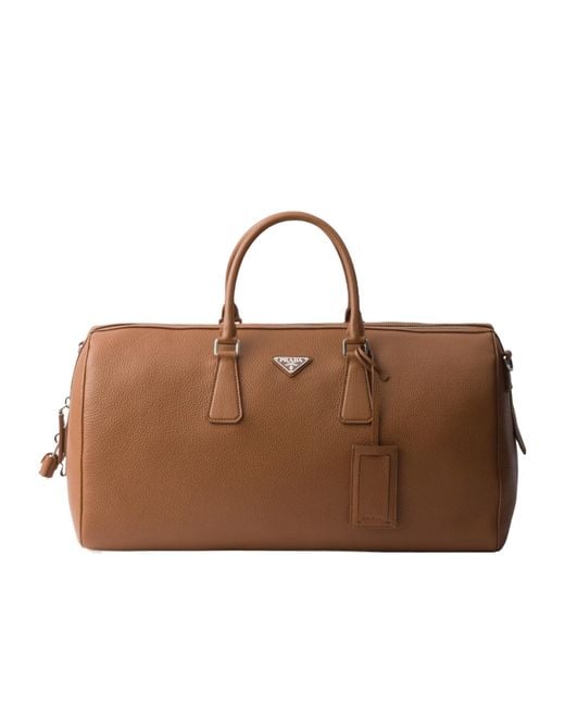 Prada Brown Triangle-Logo Duffel Bag for men