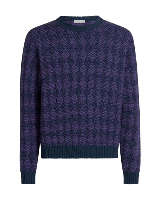 Etro Blue Wool Jacquard Sweater for men