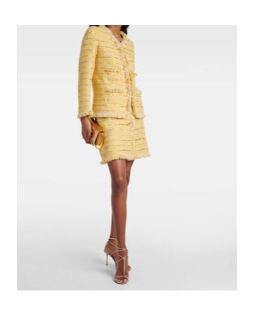 Giambattista Valli Yellow Fringed Bouclé Miniskirt