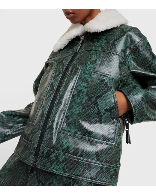 Dorothee Schumacher Green Lapel Long-Sleeved Leather Jacket