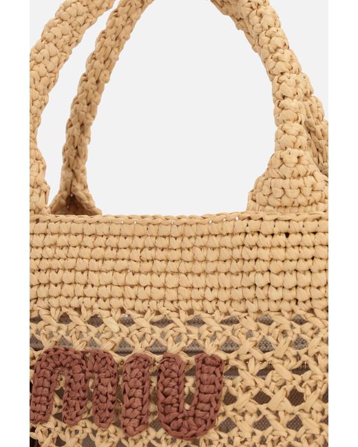 Miu Miu Natural Raffia-Effect Woven Handbag