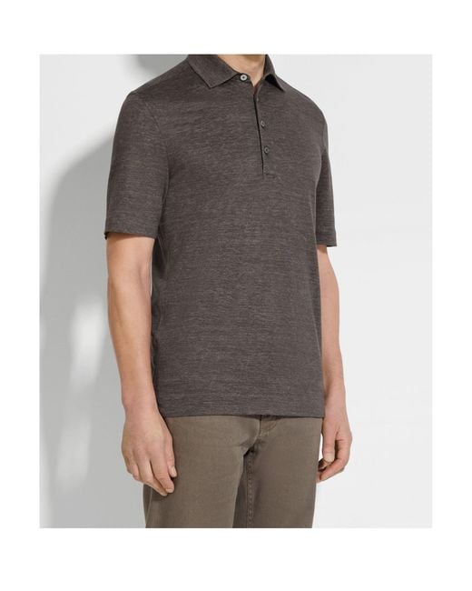 Zegna Gray Oasi Lino Short-Sleeved Polo Shirt for men