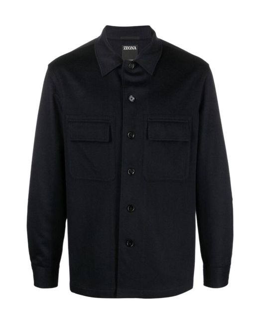 Zegna Blue Oasi Buttoned Straight Hem Shirt for men