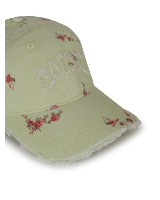 Ganni Green Floral Distressed Baseball Cap
