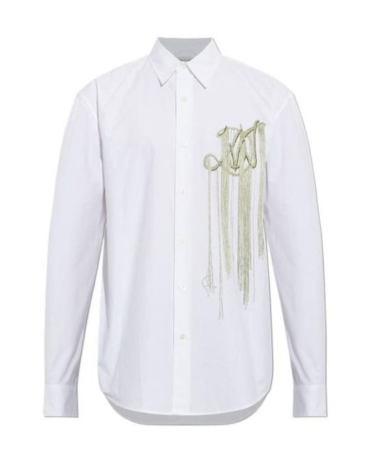Dries Van Noten White Embroidered Cotton Shirt for men