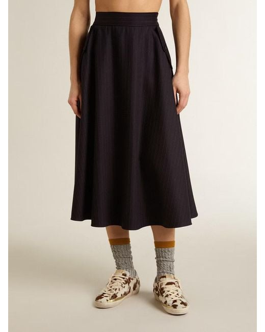 Golden Goose Deluxe Brand Black Pleated Striped Midi Skirt