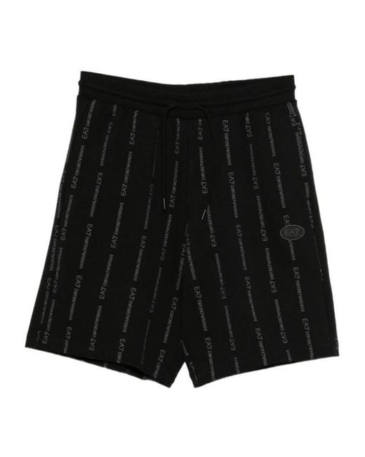 EA7 Black Logo-Print Shorts for men