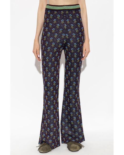 Etro Blue Fit-And-Flare Jacquard Trousers With Diamond Flower Motif