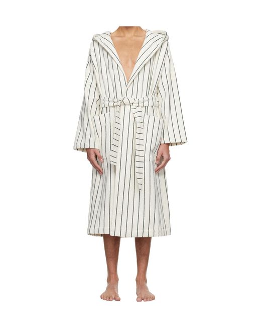 Tekla White Terry Hooded Lace-Up Bathrobe for men