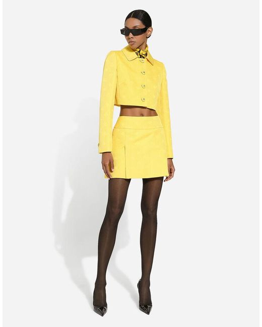 Dolce & Gabbana Yellow Dg Logo Quilted Jacquard Jacket