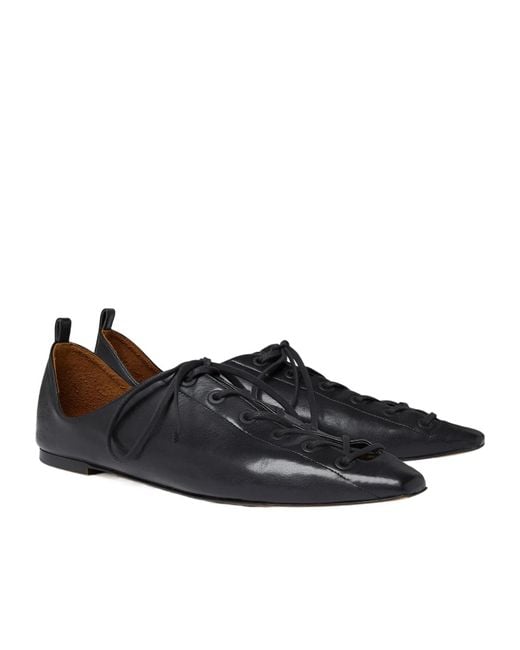 Stella McCartney Black Pointed Toe Lace-Up Loafers