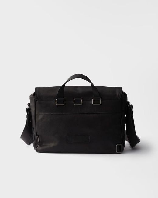 Prada Black Leather Messenger Bag for men