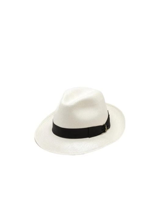 Borsalino White Classic Ribbon Hat for men