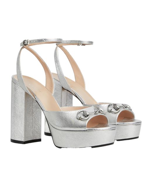Gucci White Horsebit Platform Sandal