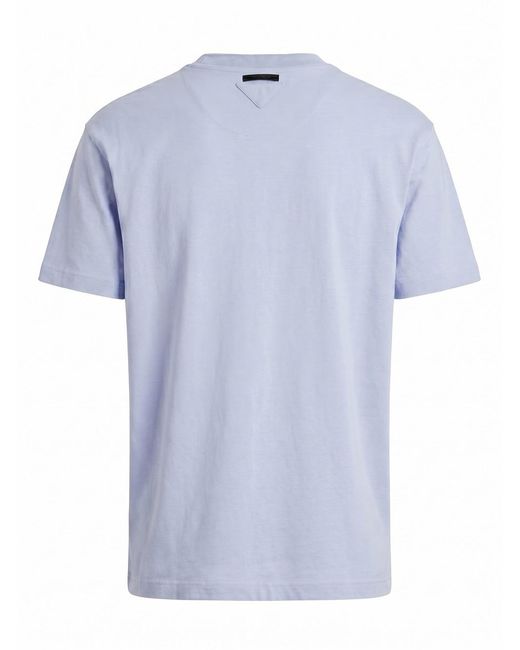 Prada Blue Logo-Patch Crew-Neck T-Shirt for men