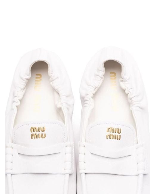 Miu Miu White Round-Toe Loafers
