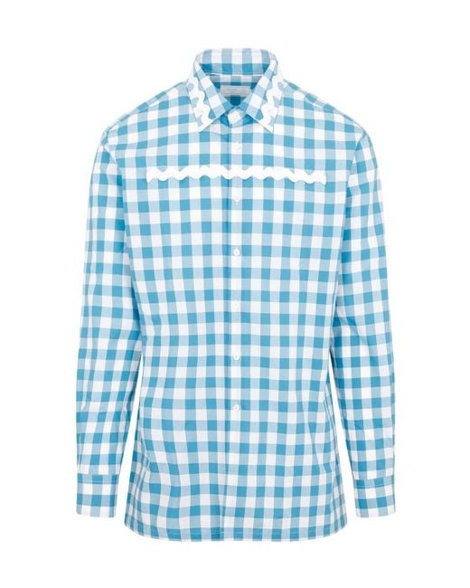 Prada Blue Plaid Long-Sleeved Shirt for men