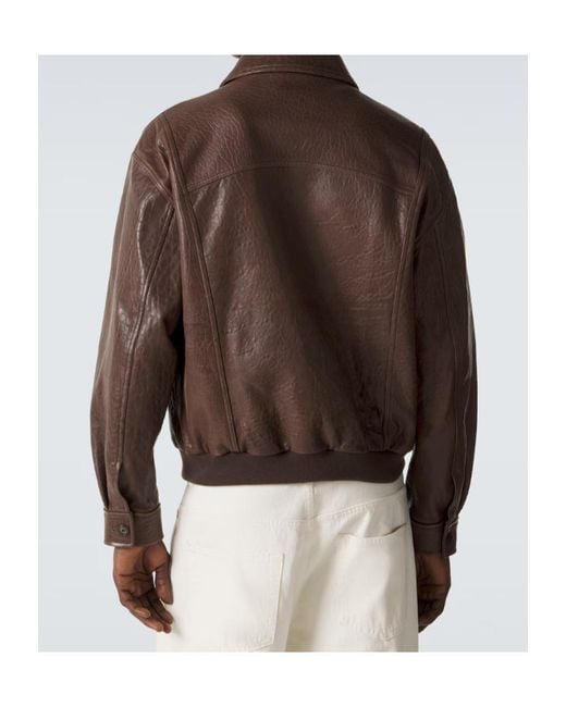 FRAME Brown Leather Bomber Jacket for men