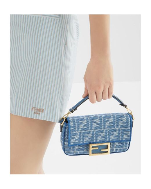 Fendi Blue Ff Jacquard Chain-Linked Tote Bag