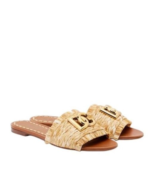 Dolce & Gabbana Natural Raffia-Effect Slides
