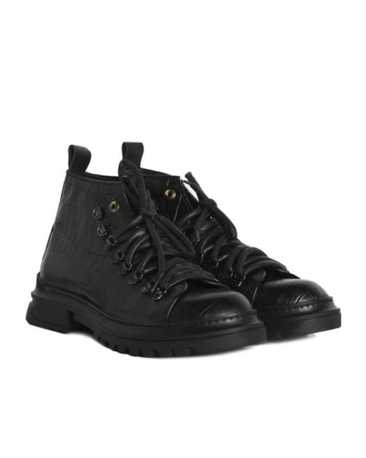 Giuliano Galiano Black Round Toe Lace-Up Boots for men