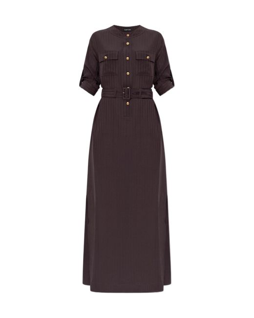 Tom Ford Purple Striped Whitney Fluid Long Shirt Dress