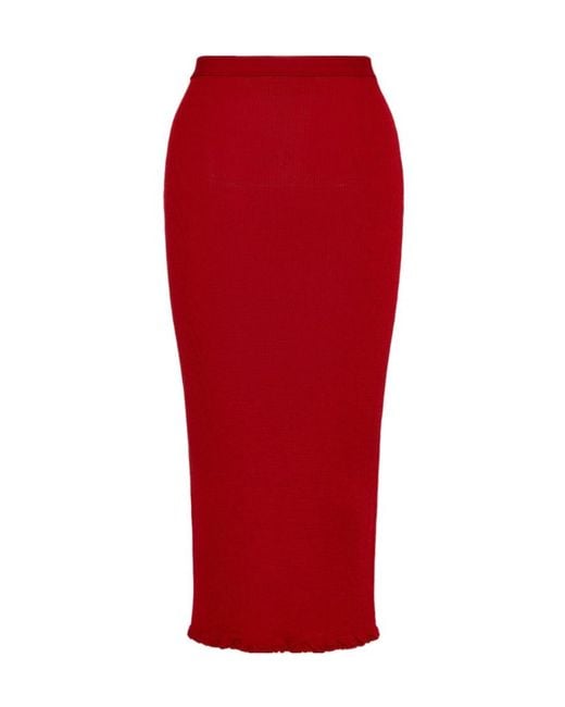 Maison Margiela Red Ribbed Wool Midi Skirt