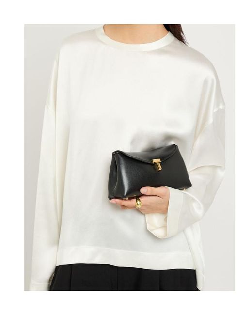 Totême Black T-Lock Mini Leather Clutch