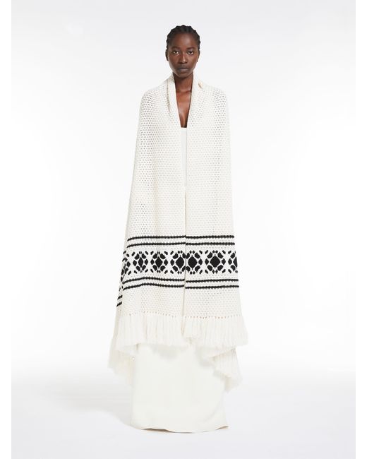Max Mara White Peplo Fringed Scarf