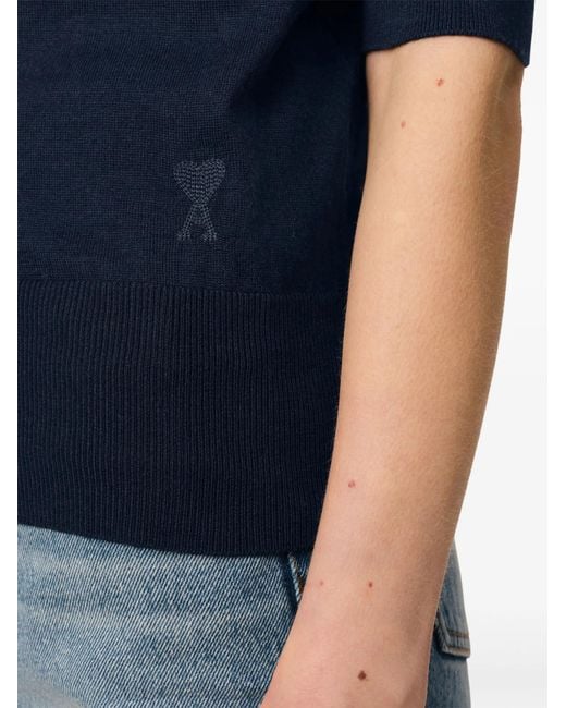 AMI Blue Ami De Coeur Fine Knit Polo Top