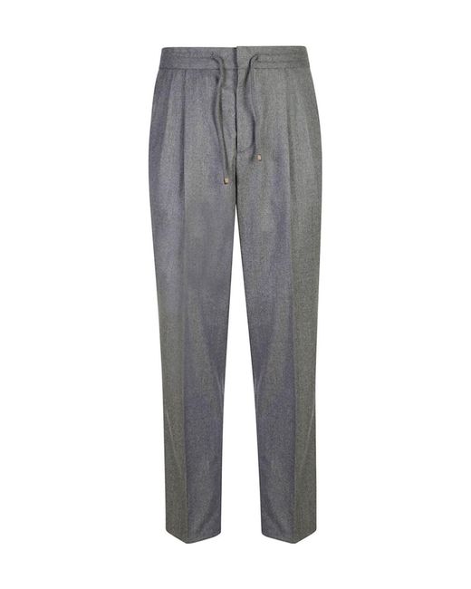 Brunello Cucinelli Gray Pleated Tapered Leg Trousers for men