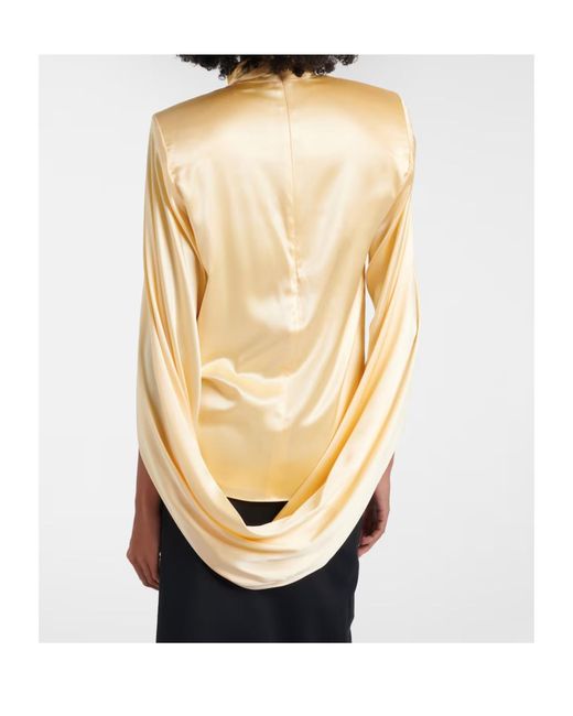 Mugler Natural Draped Silk-Blend Satin Top