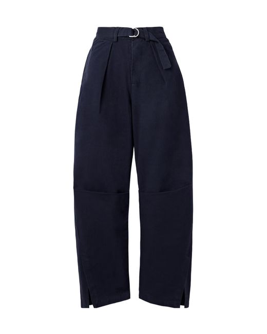 Sea Blue Carolyn Belted Pleated Cotton-Canvas Barrel-Leg Pants