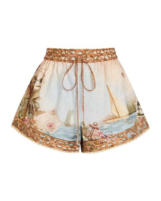 Zimmermann White Printed Linen Shorts