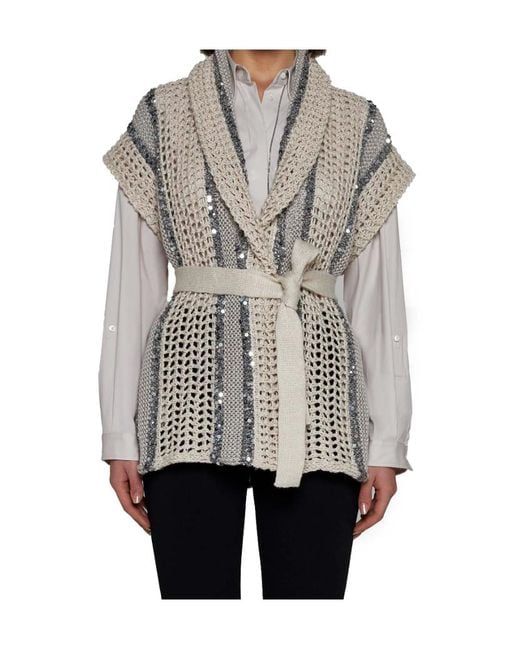 Brunello Cucinelli Multicolor Sequin Embellished Knitted Gilet