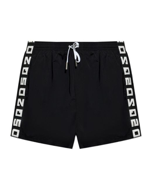 DSquared² Black Elastic Waist Swimming Trunks for men