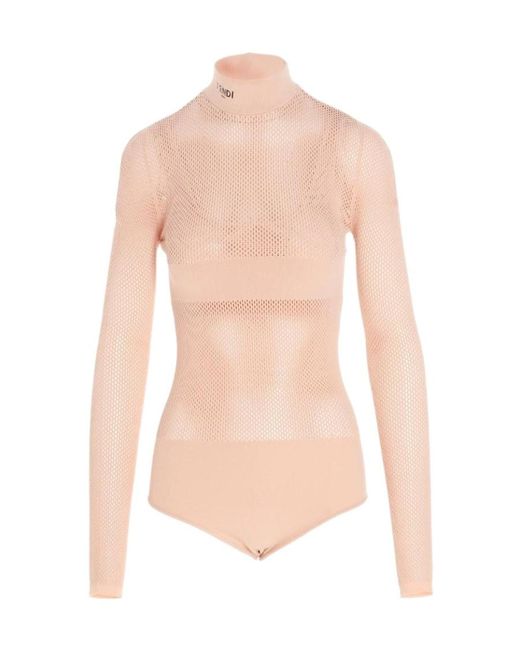 Fendi Pink Layered-Effect Mesh Bodysuit