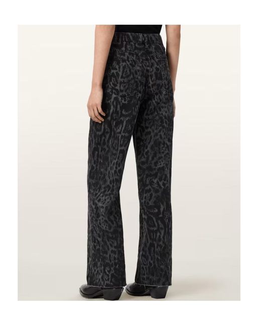 AllSaints Black Blake Wide Leg Leopard Print Jeans